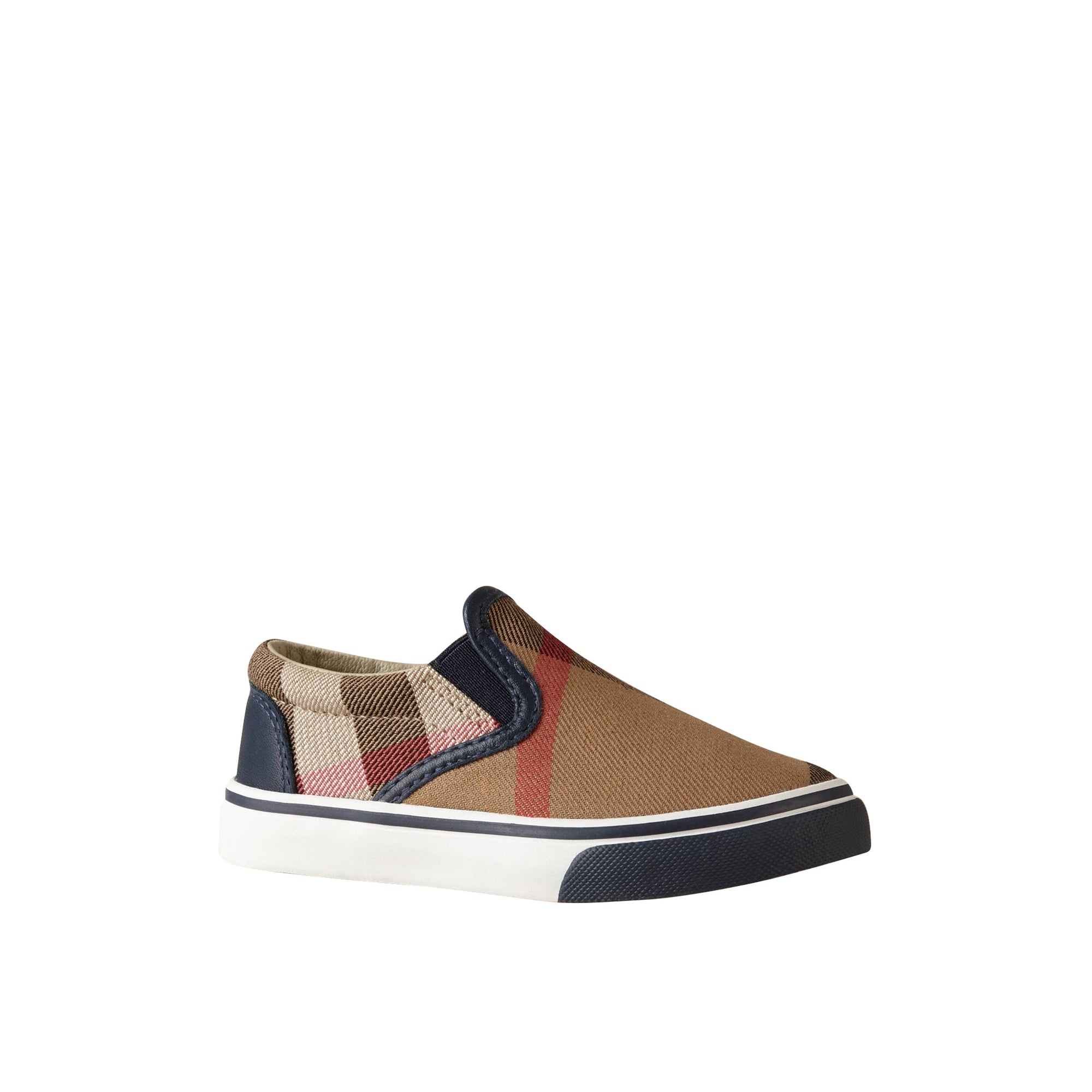 Sneakers sans lacets en cuir et tissu House check - Navy