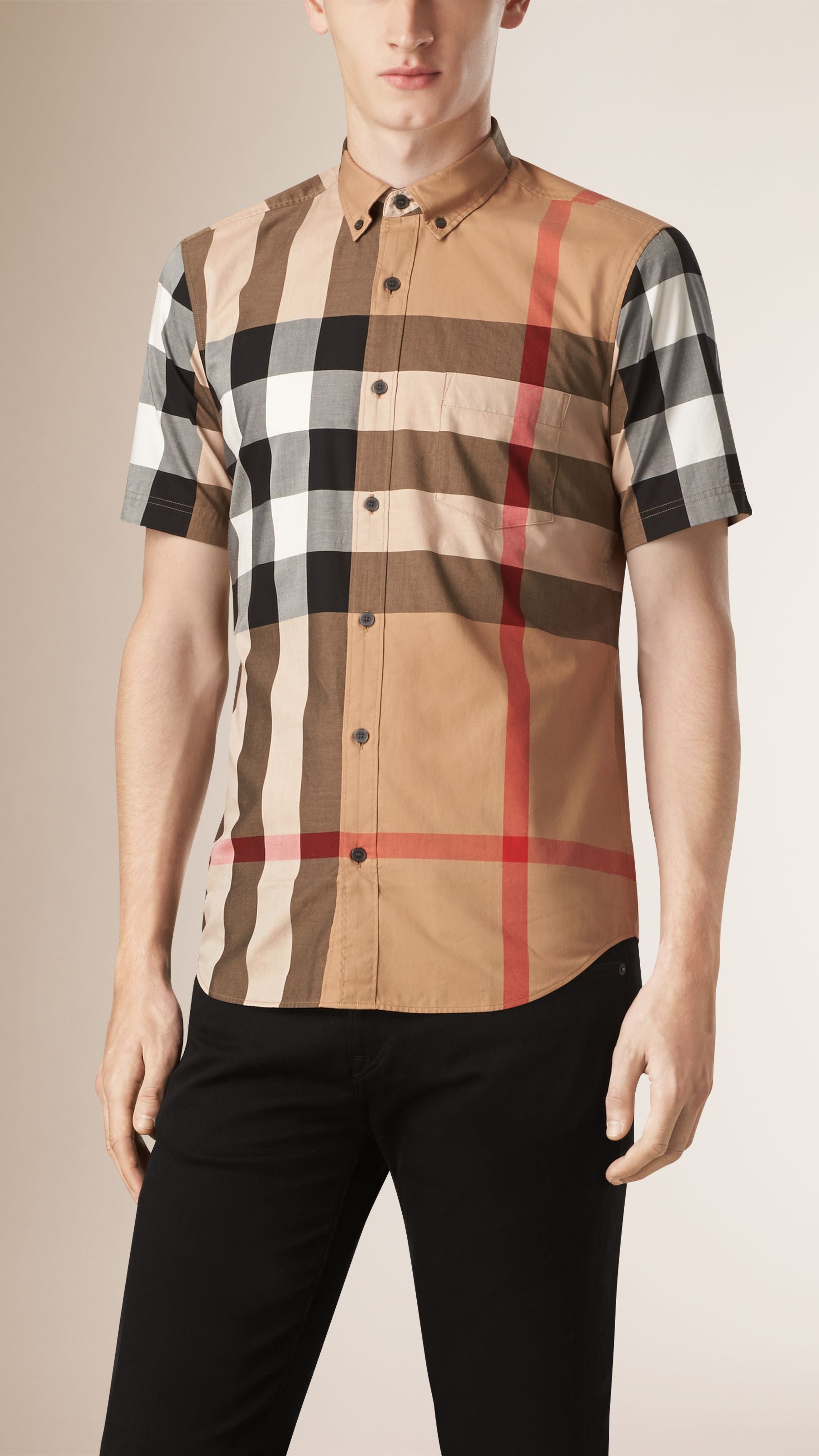 Chemise en coton à motif Giant exploded check - Camel