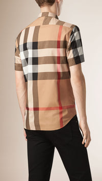 Chemise en coton à motif Giant exploded check - Camel