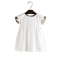 Robe en coton avec revers à motif check - White