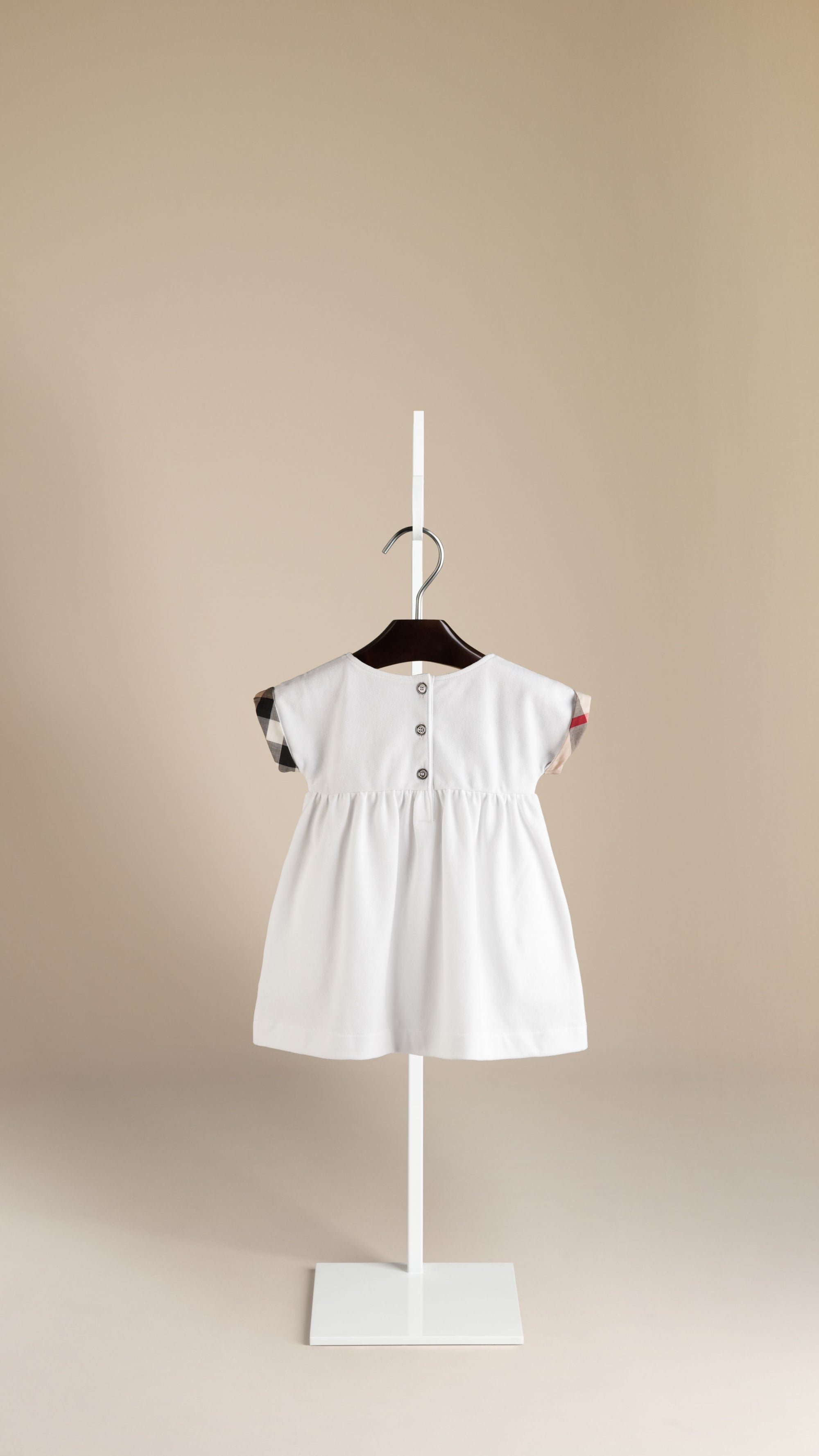 Robe en coton avec revers à motif check - White
