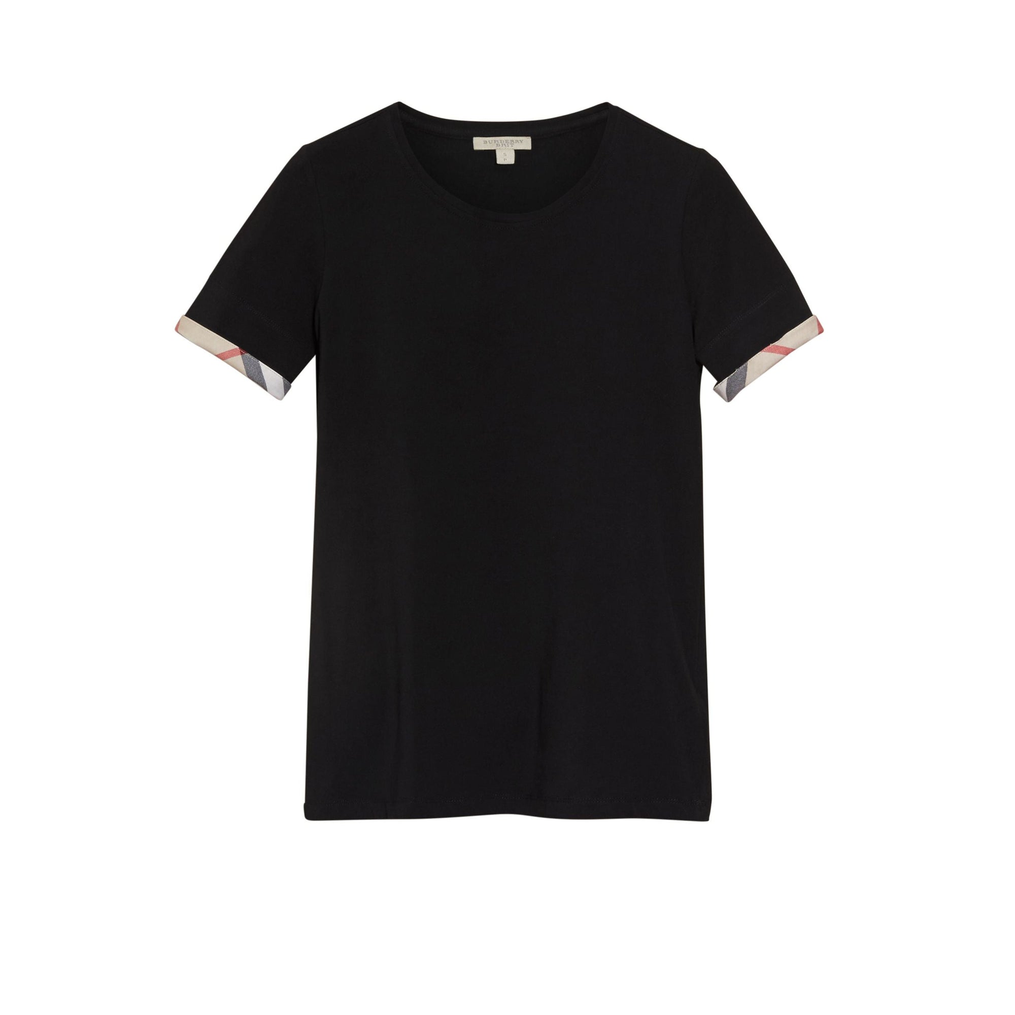 T-shirt en coton extensible avec revers à motif check - Black