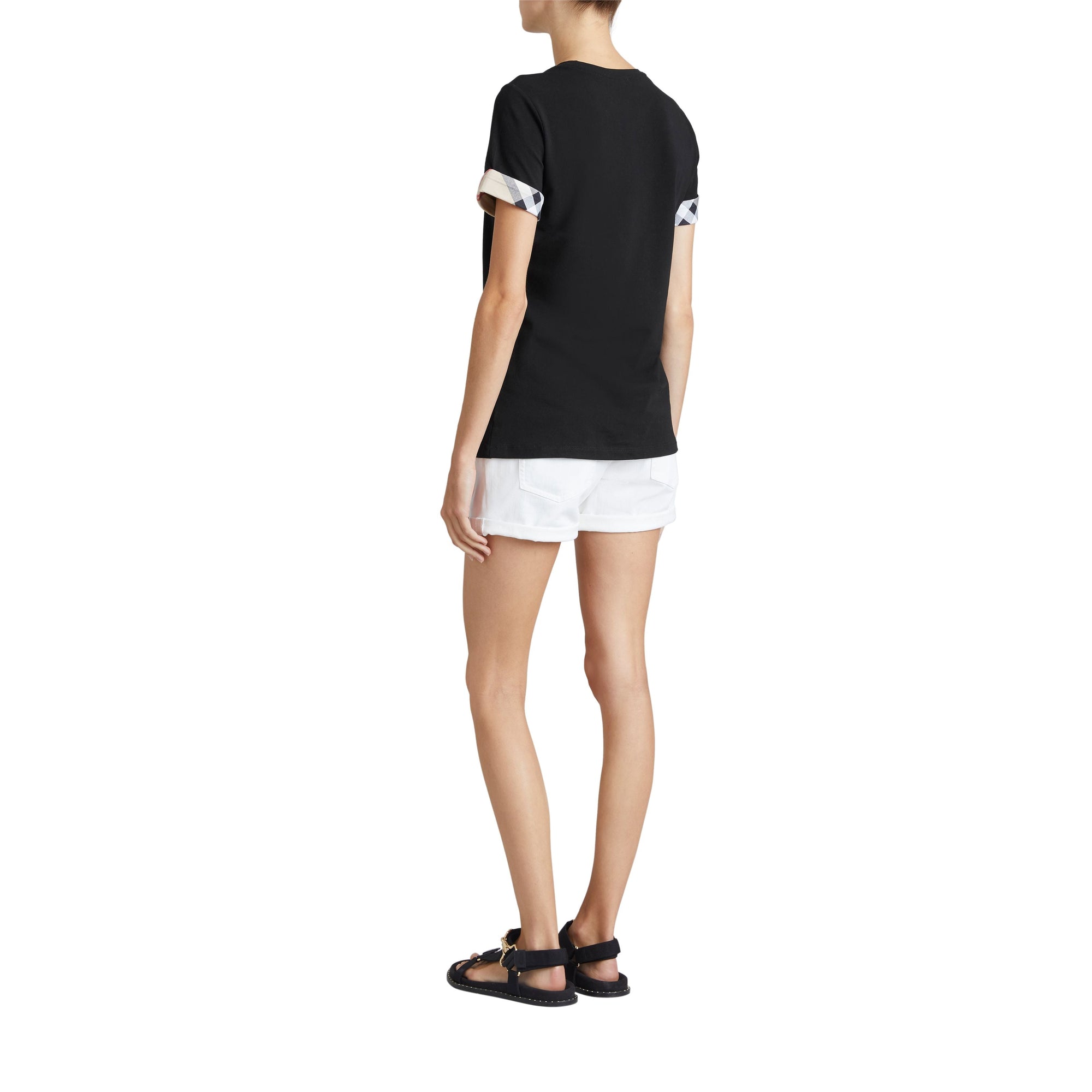 T-shirt en coton extensible avec revers à motif check - Black