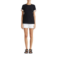 T-shirt en coton extensible avec revers à motif check - Black