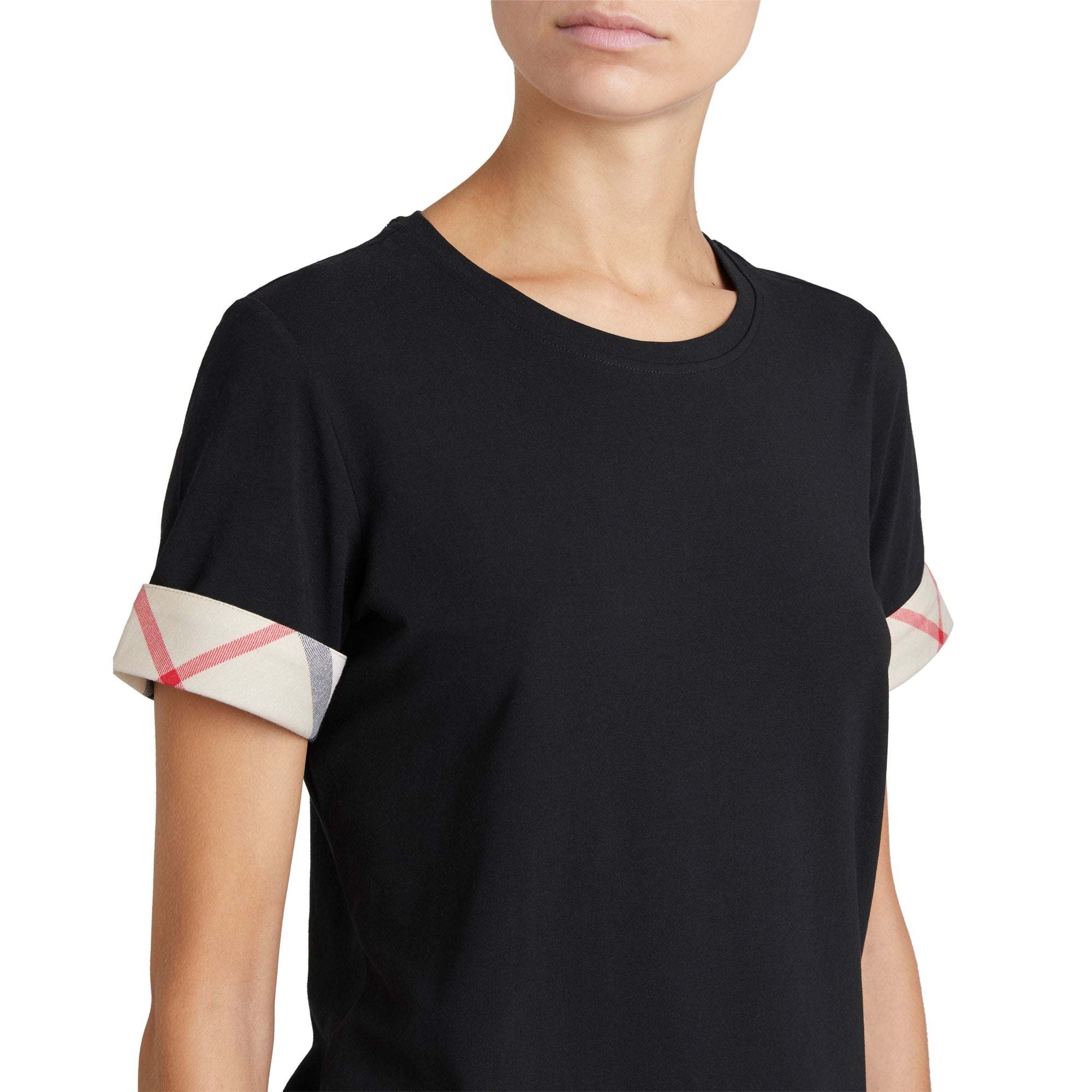 T-shirt en coton extensible avec revers à motif check - Black