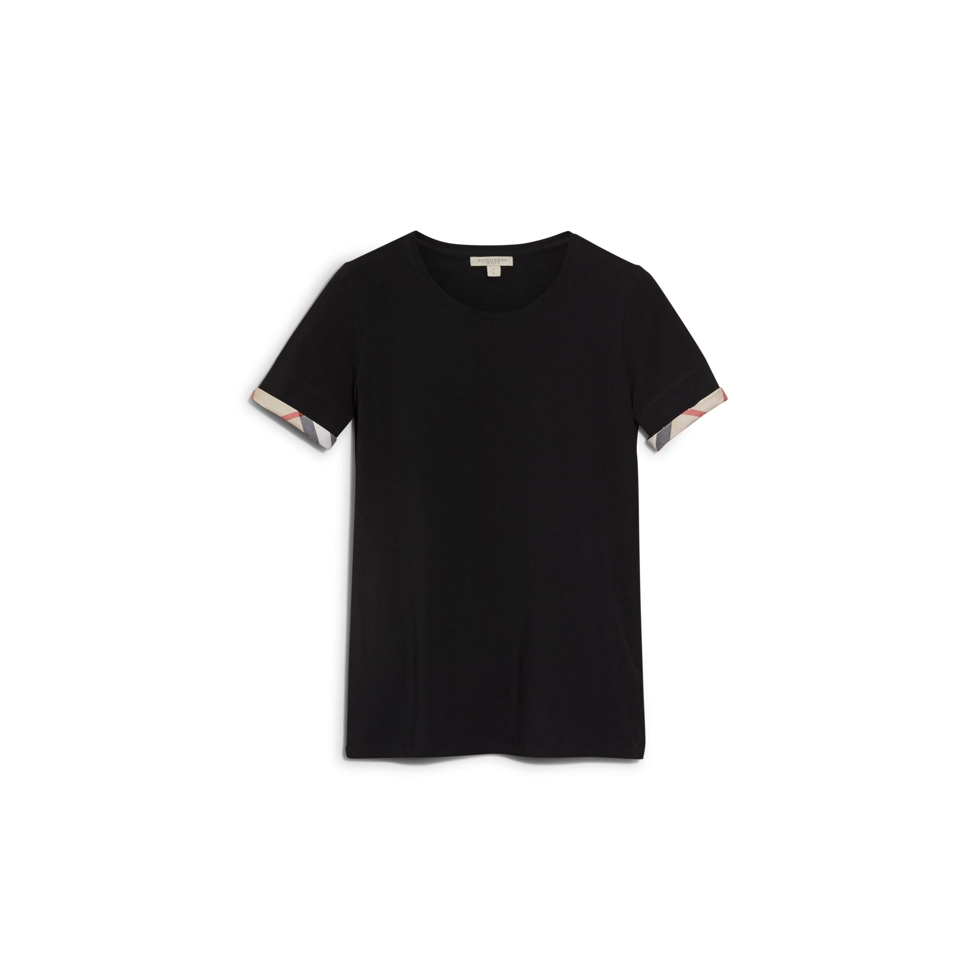 T-shirt en coton extensible avec revers à motif check - Black