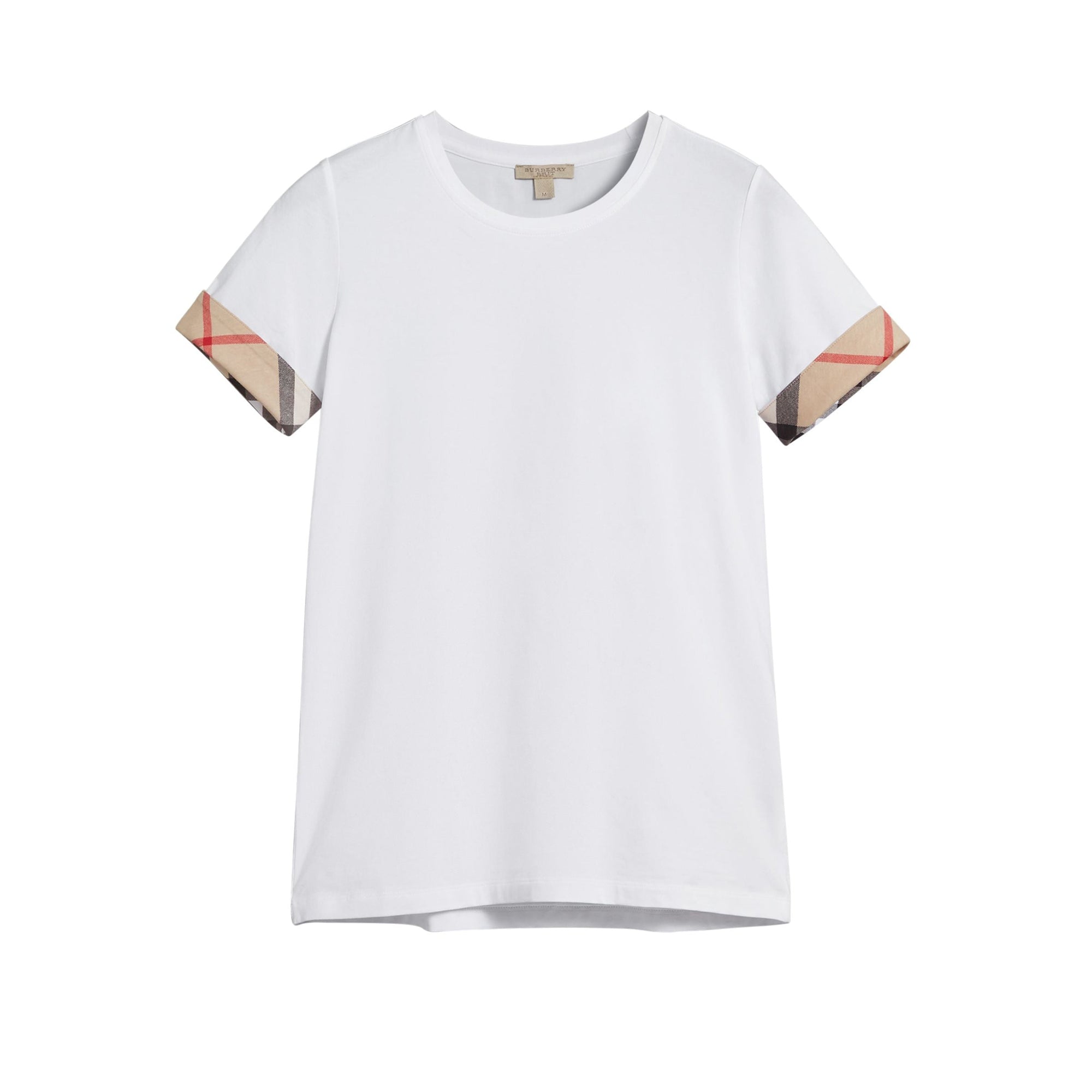 T-shirt en coton extensible avec revers à motif check - White