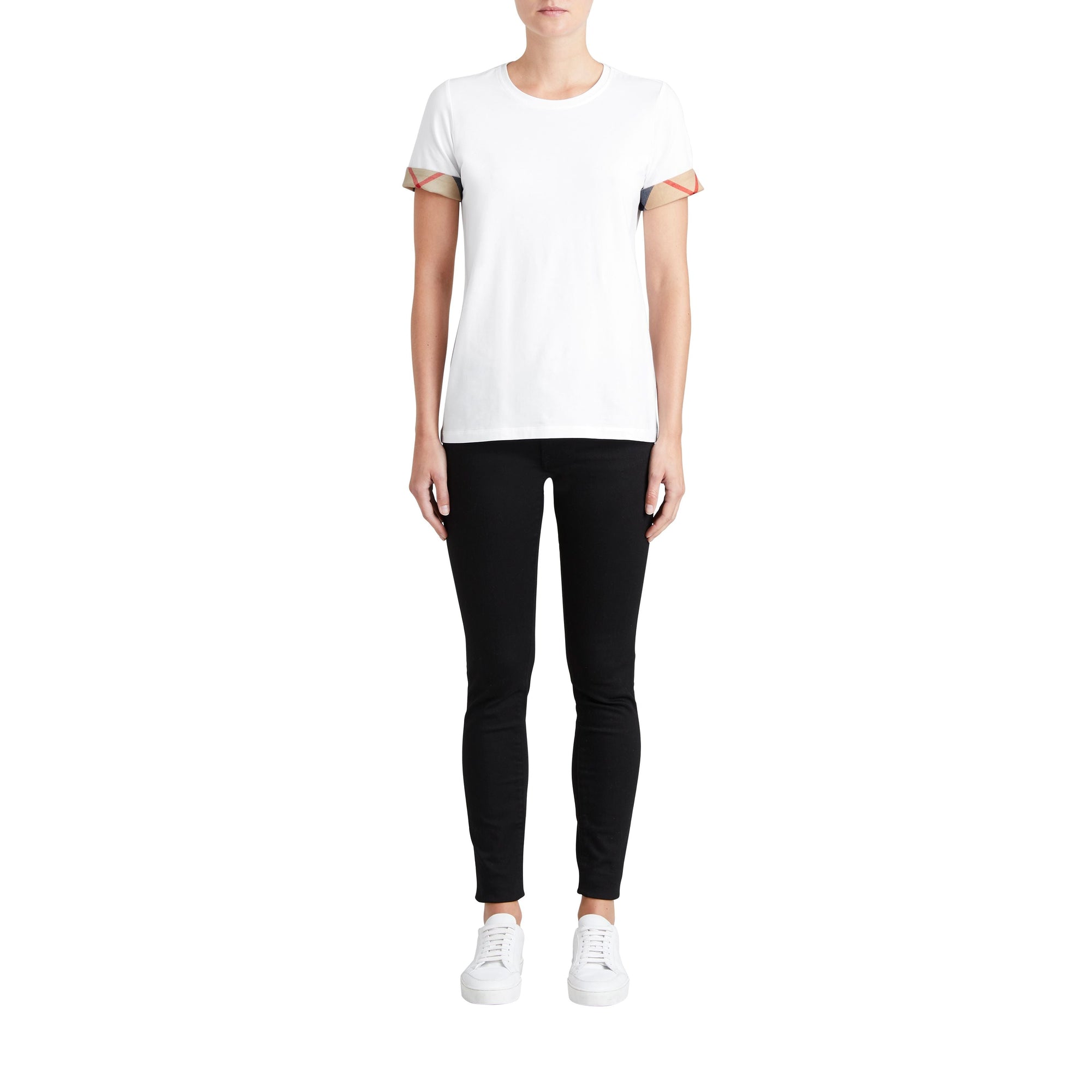 T-shirt en coton extensible avec revers à motif check - White
