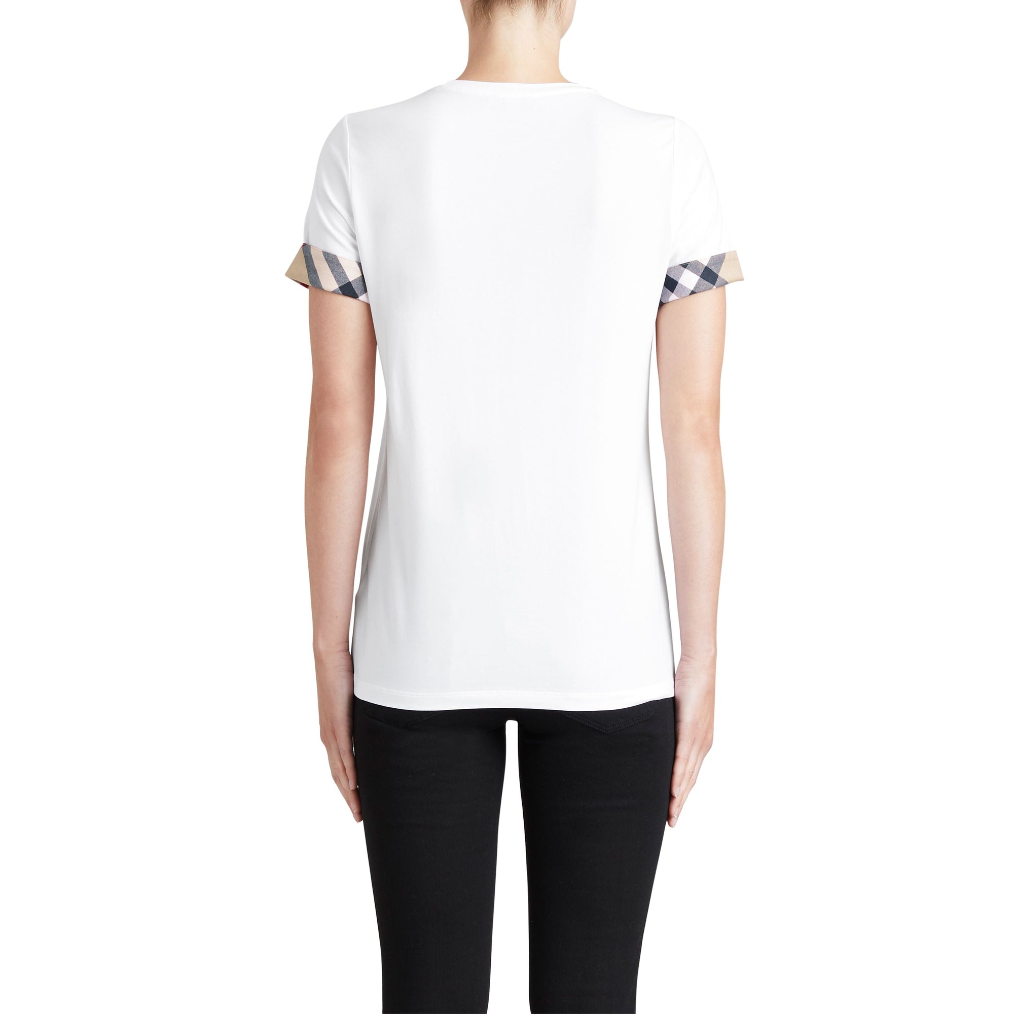 T-shirt en coton extensible avec revers à motif check - White