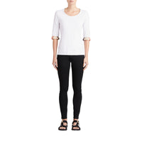 Haut en coton extensible avec revers à motif check - White