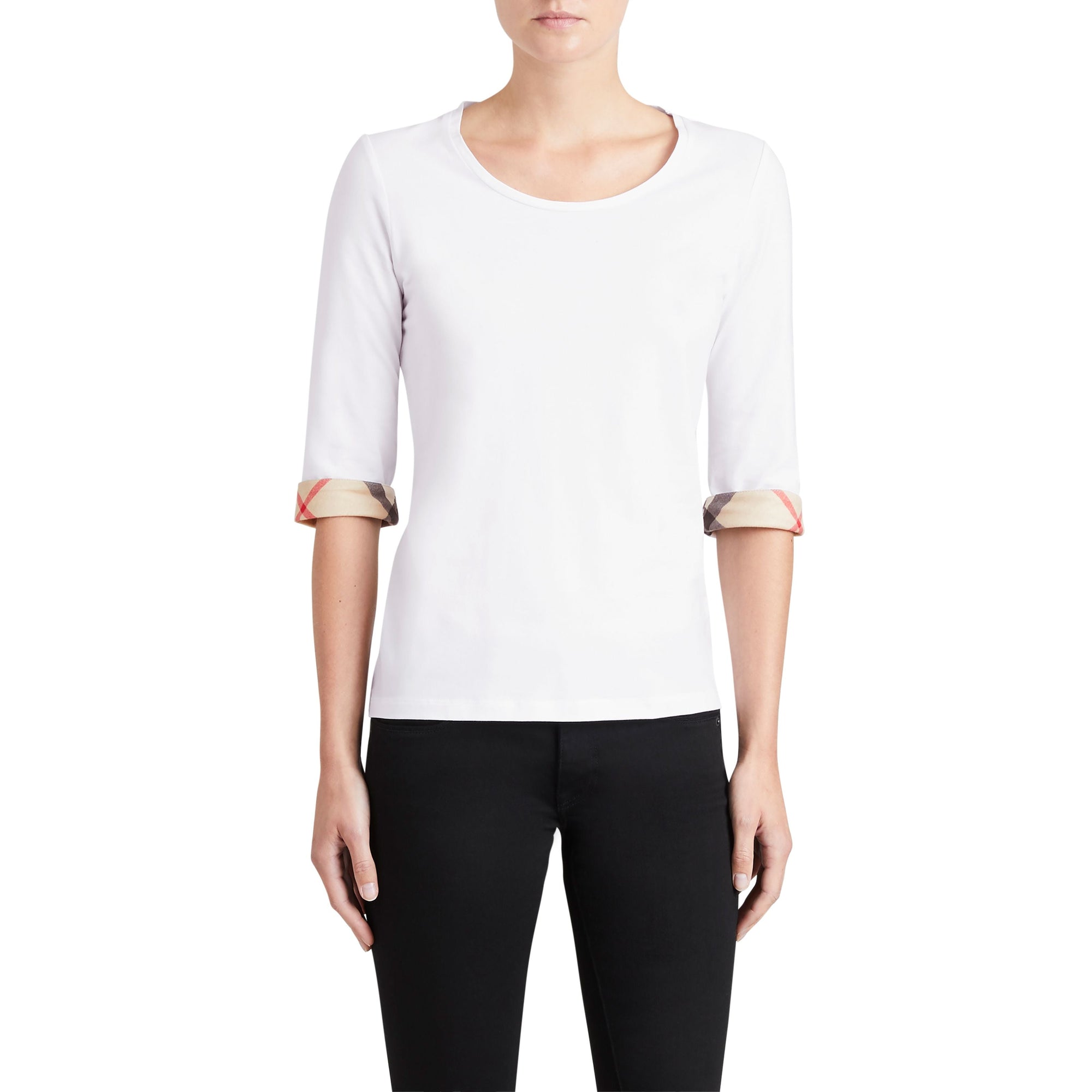 Haut en coton extensible avec revers à motif check - White