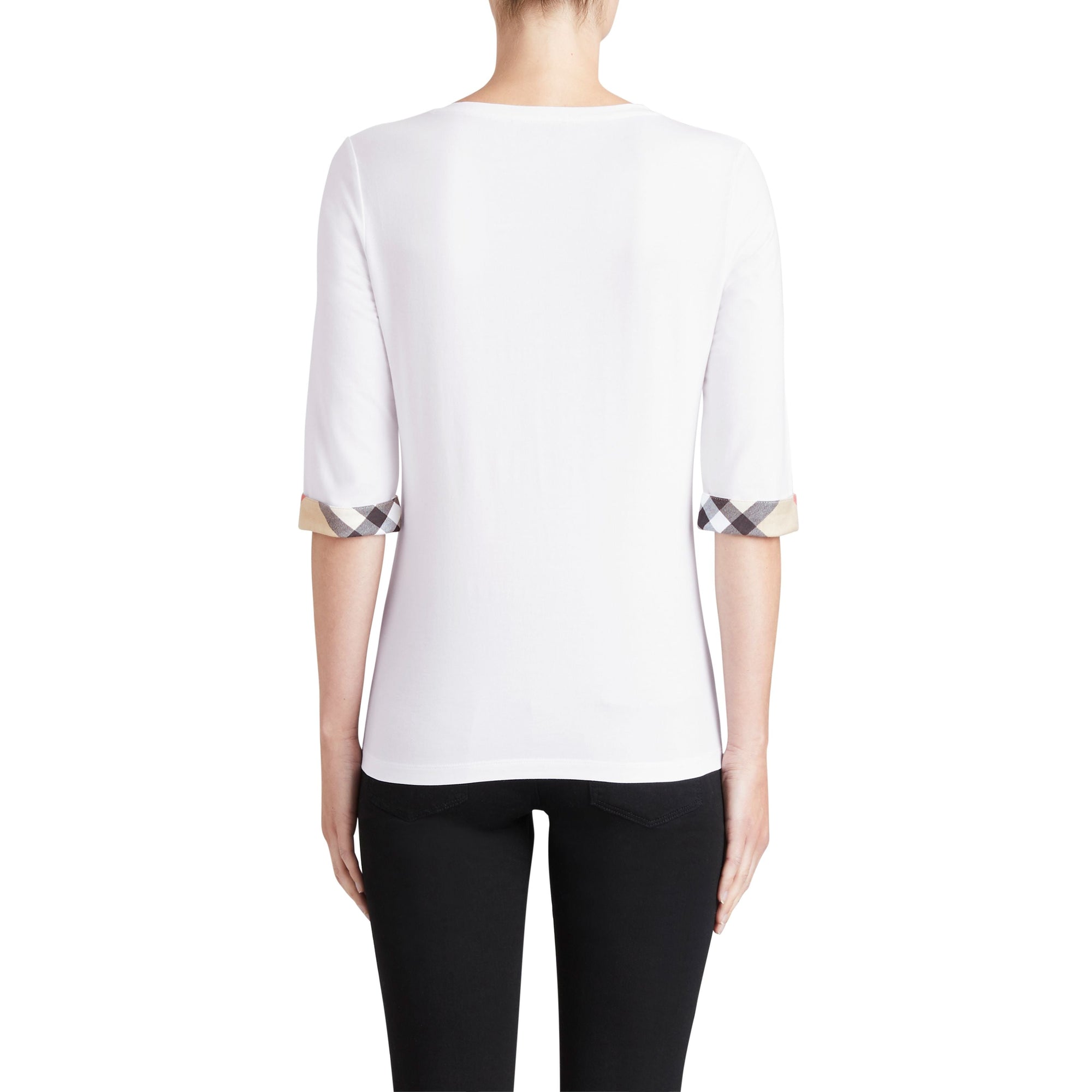 Haut en coton extensible avec revers à motif check - White