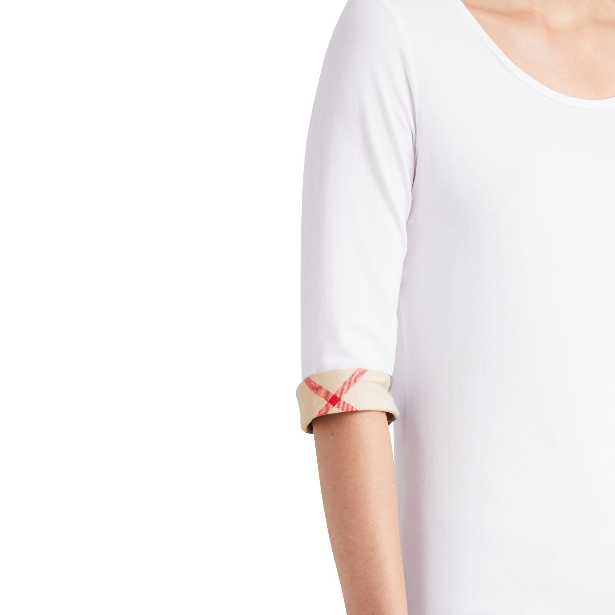 Haut en coton extensible avec revers à motif check - White