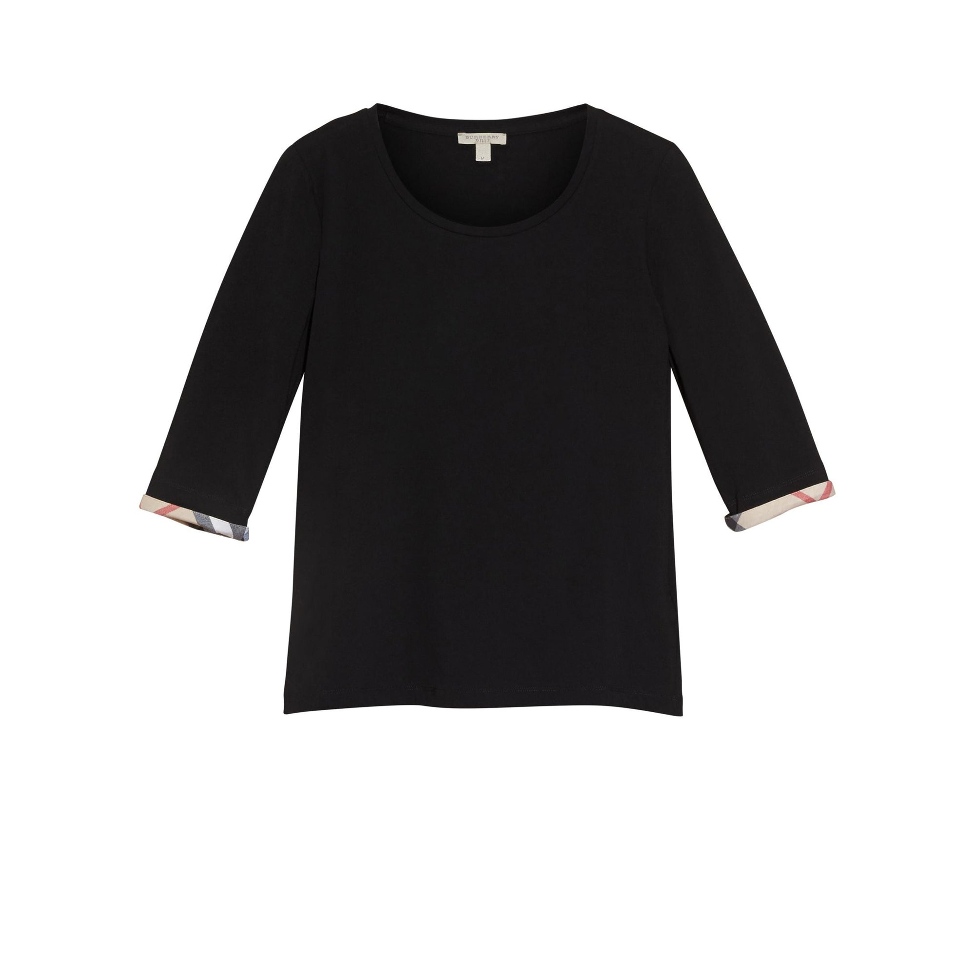 Haut en coton extensible avec revers à motif check - Black