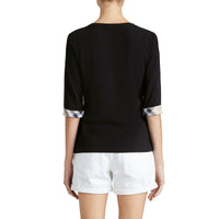 Haut en coton extensible avec revers à motif check - Black