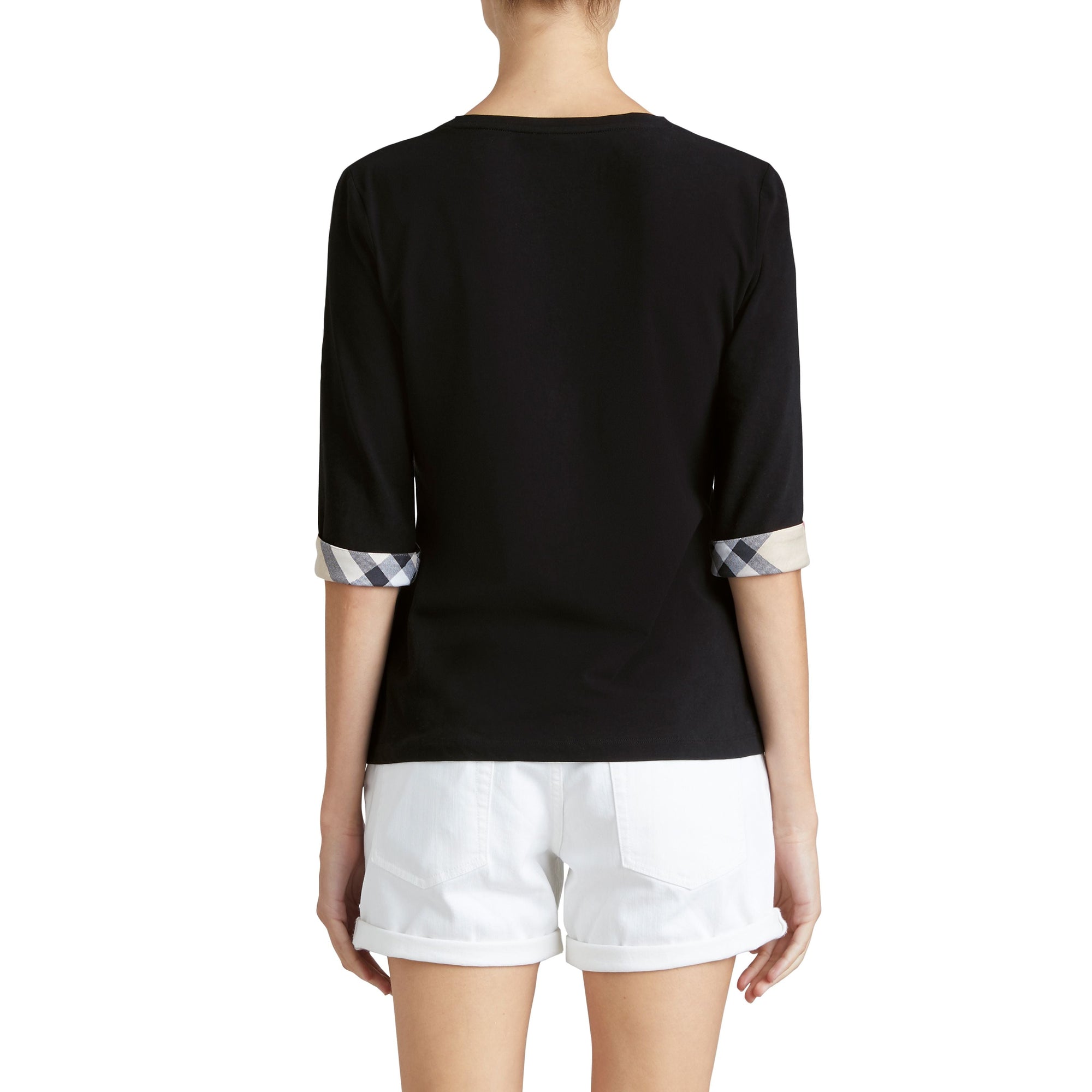 Haut en coton extensible avec revers à motif check - Black