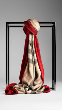 Écharpe en haymarket check avec bordure - Ruby Red