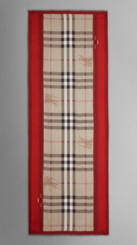 Écharpe en haymarket check avec bordure - Ruby Red