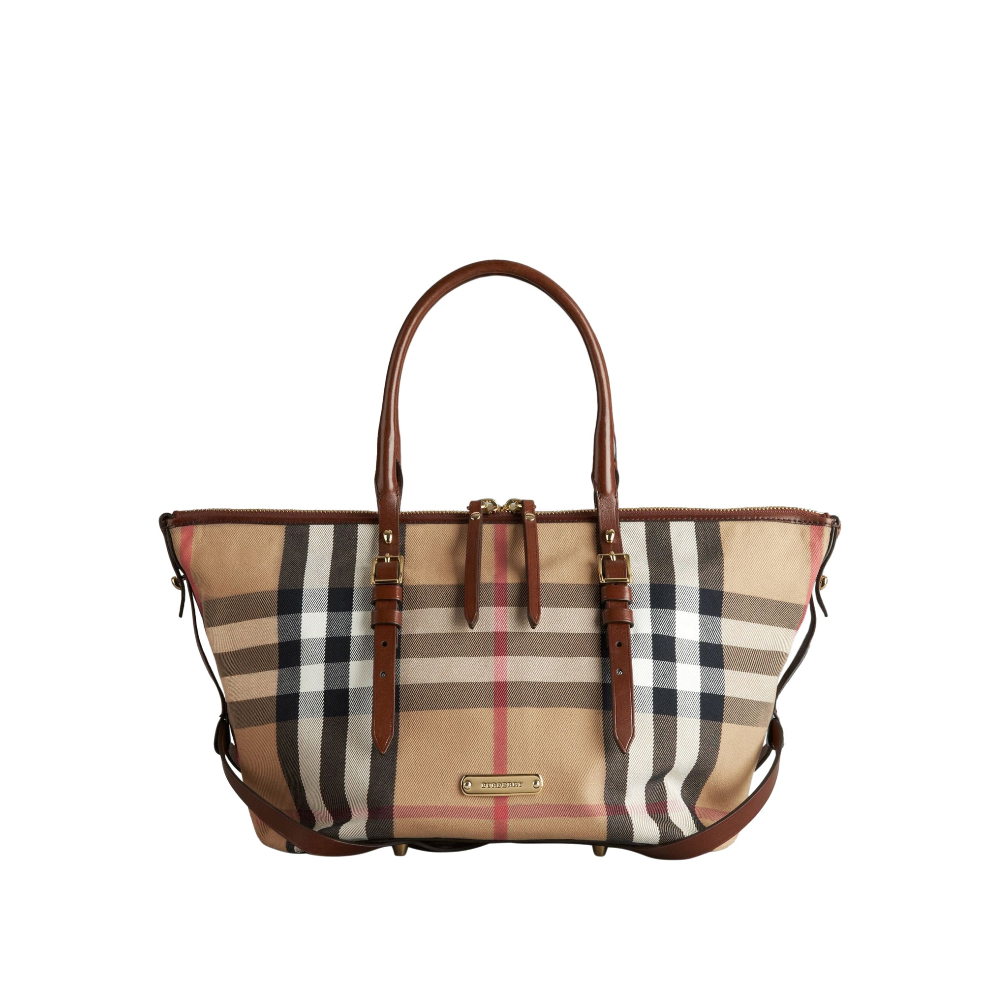 Petit sac tote en house check à bride - Dark Tan