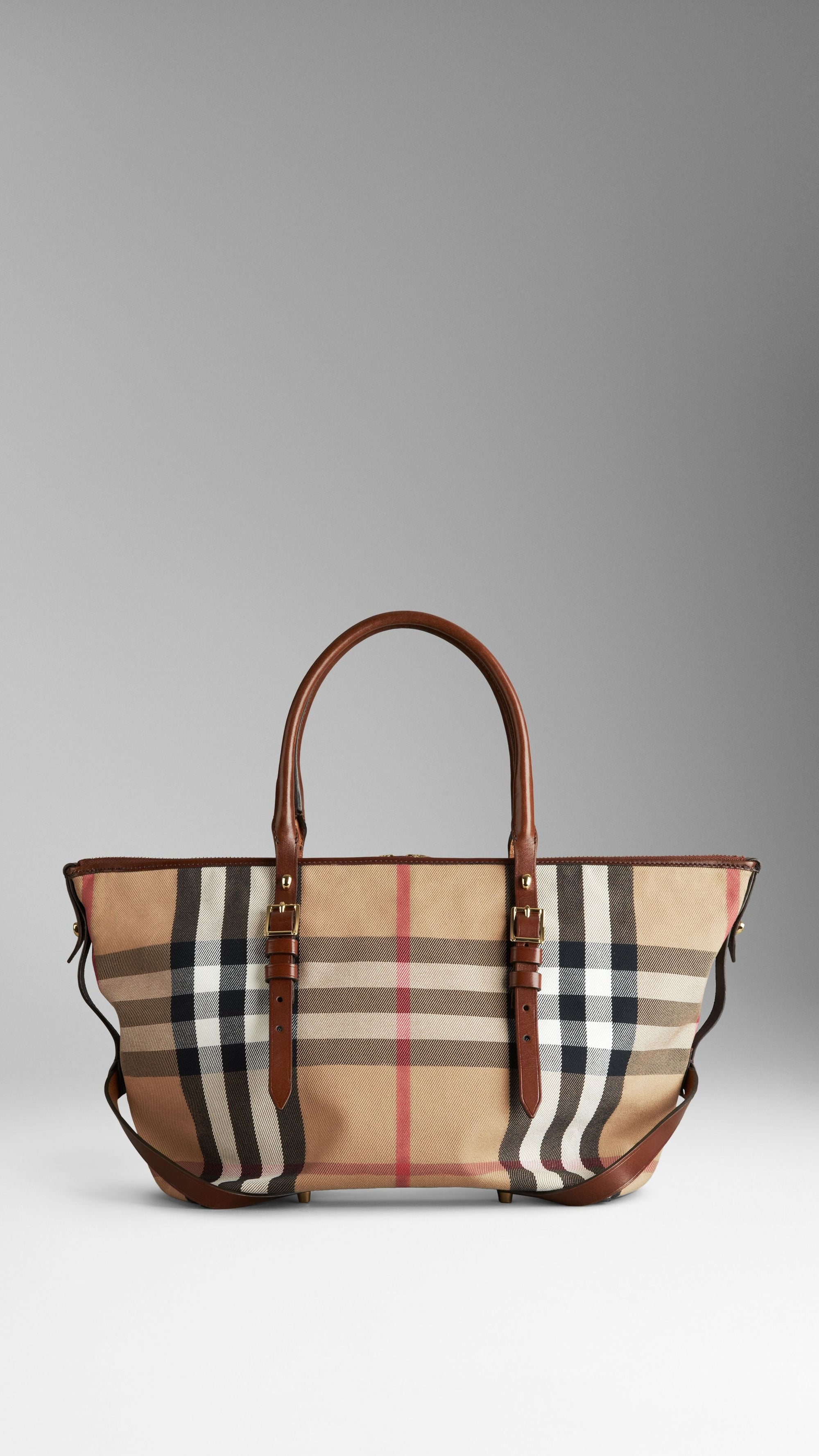 Petit sac tote en house check à bride - Dark Tan