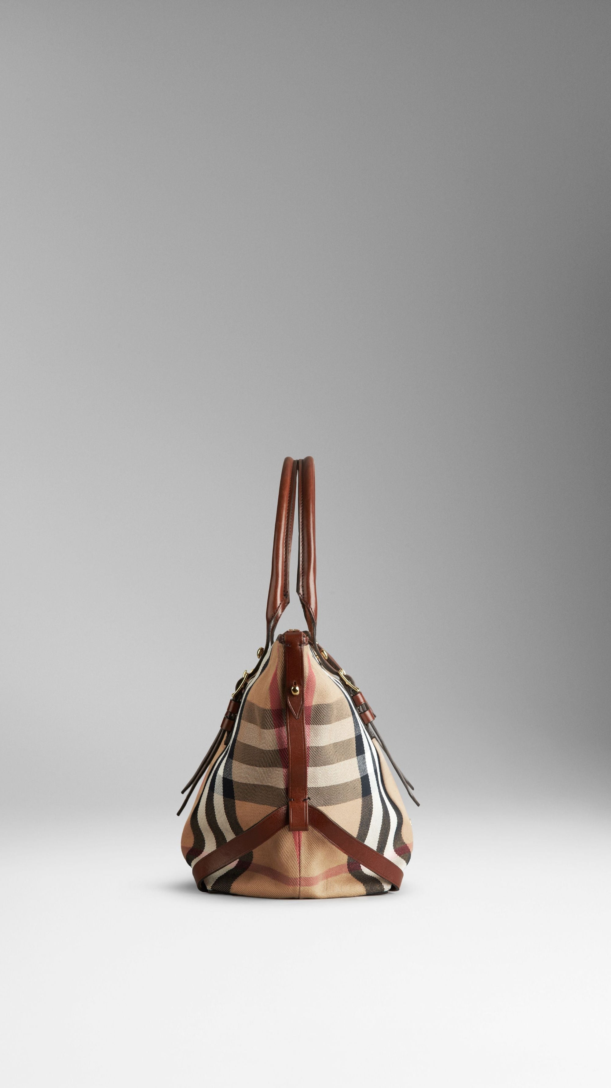 Petit sac tote en house check à bride - Dark Tan