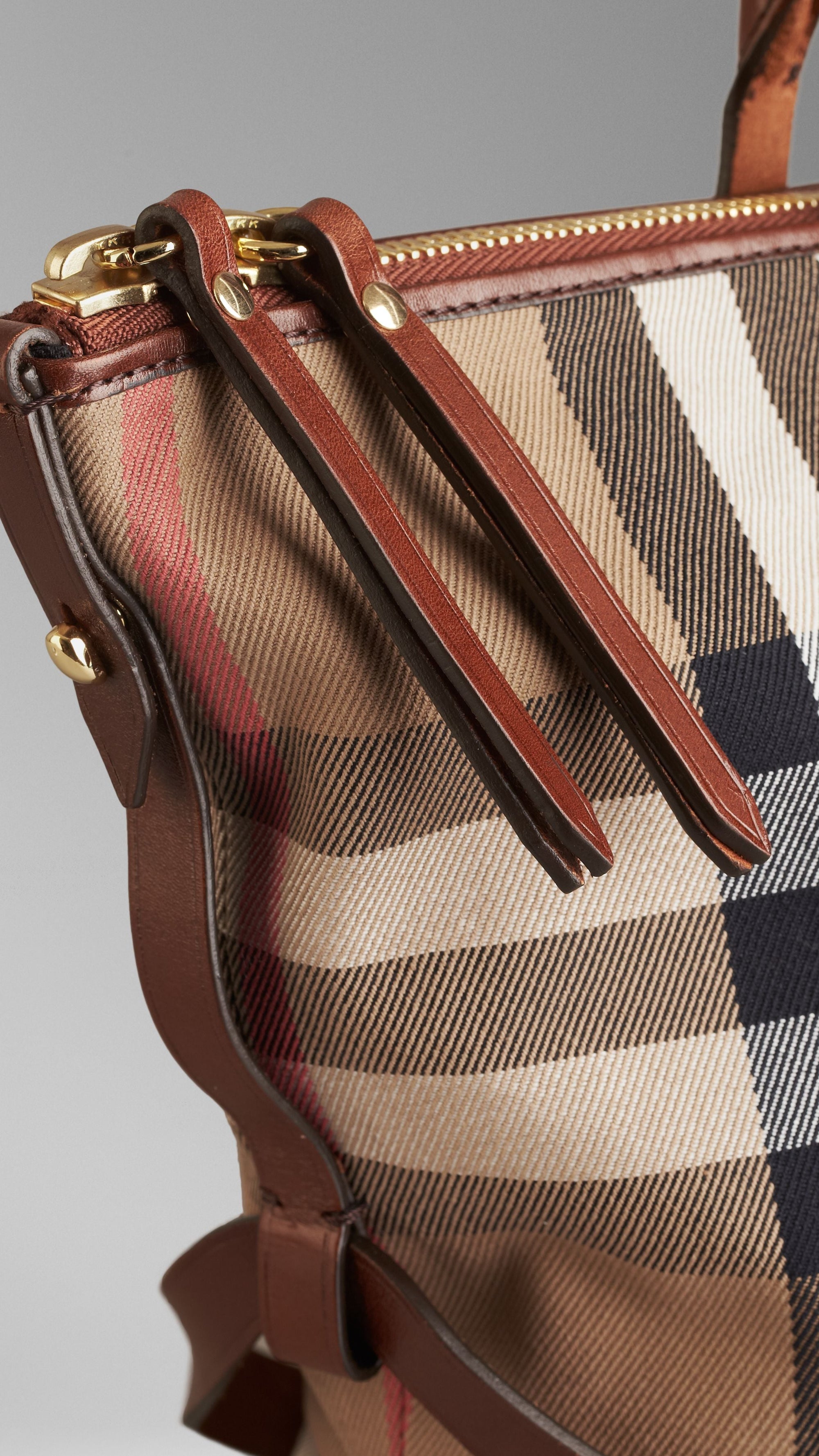 Petit sac tote en house check à bride - Dark Tan