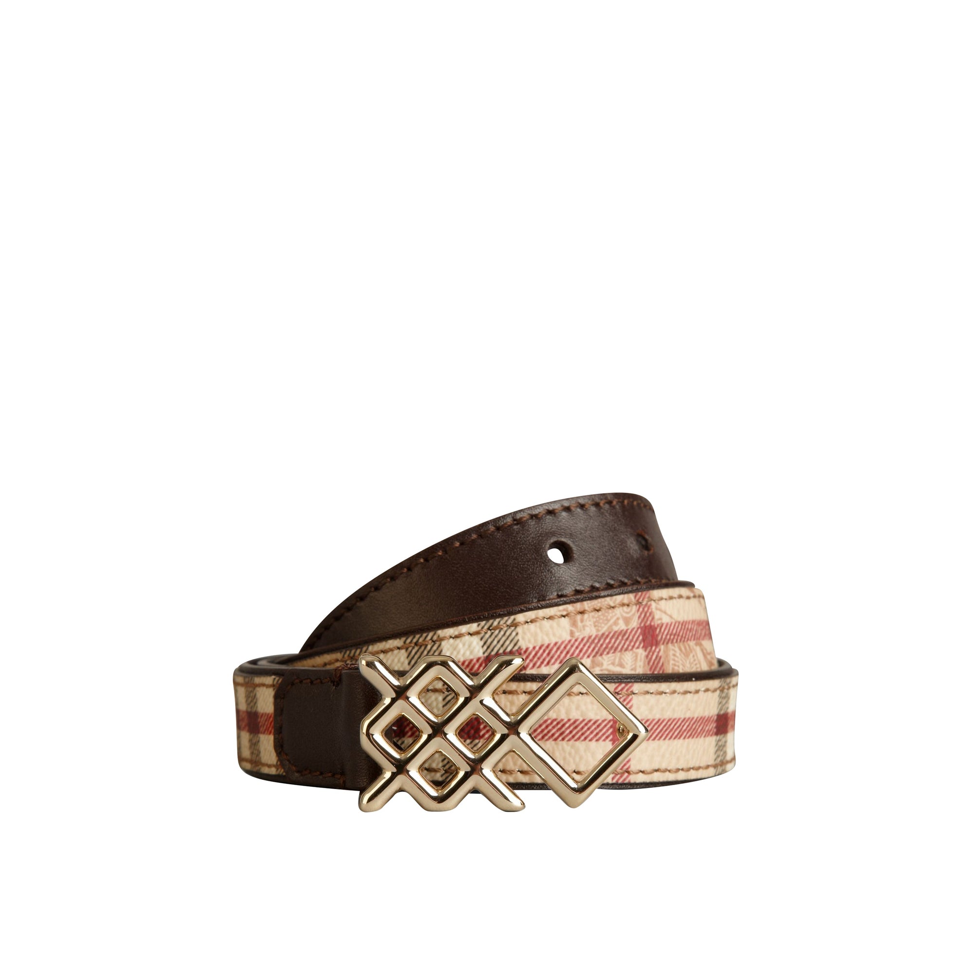 Ceinture en Haymarket check avec boucle check - Chocolate