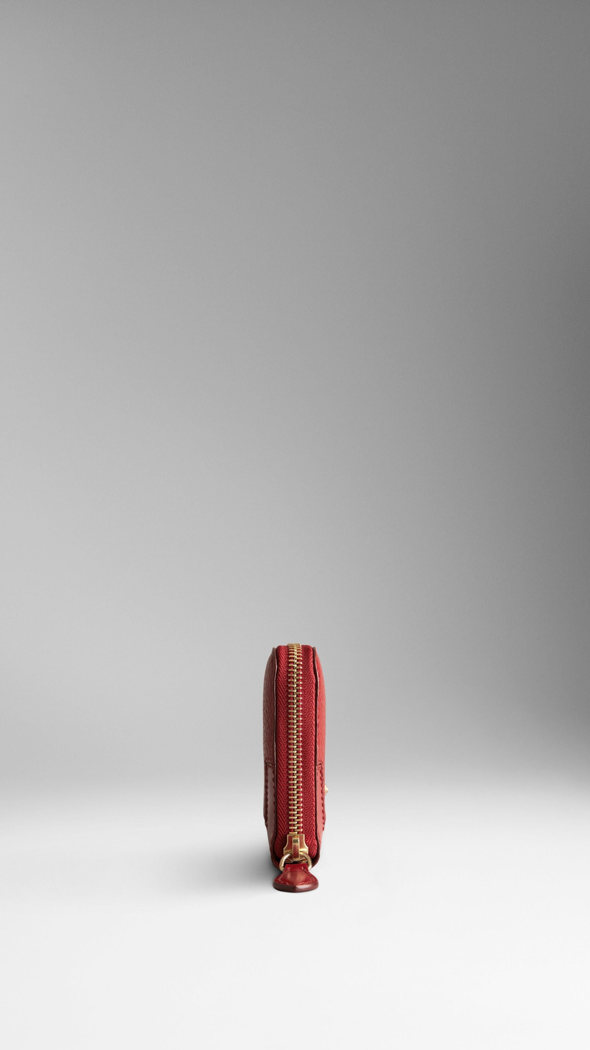 Portefeuille zippé en cuir grainé - Military Red