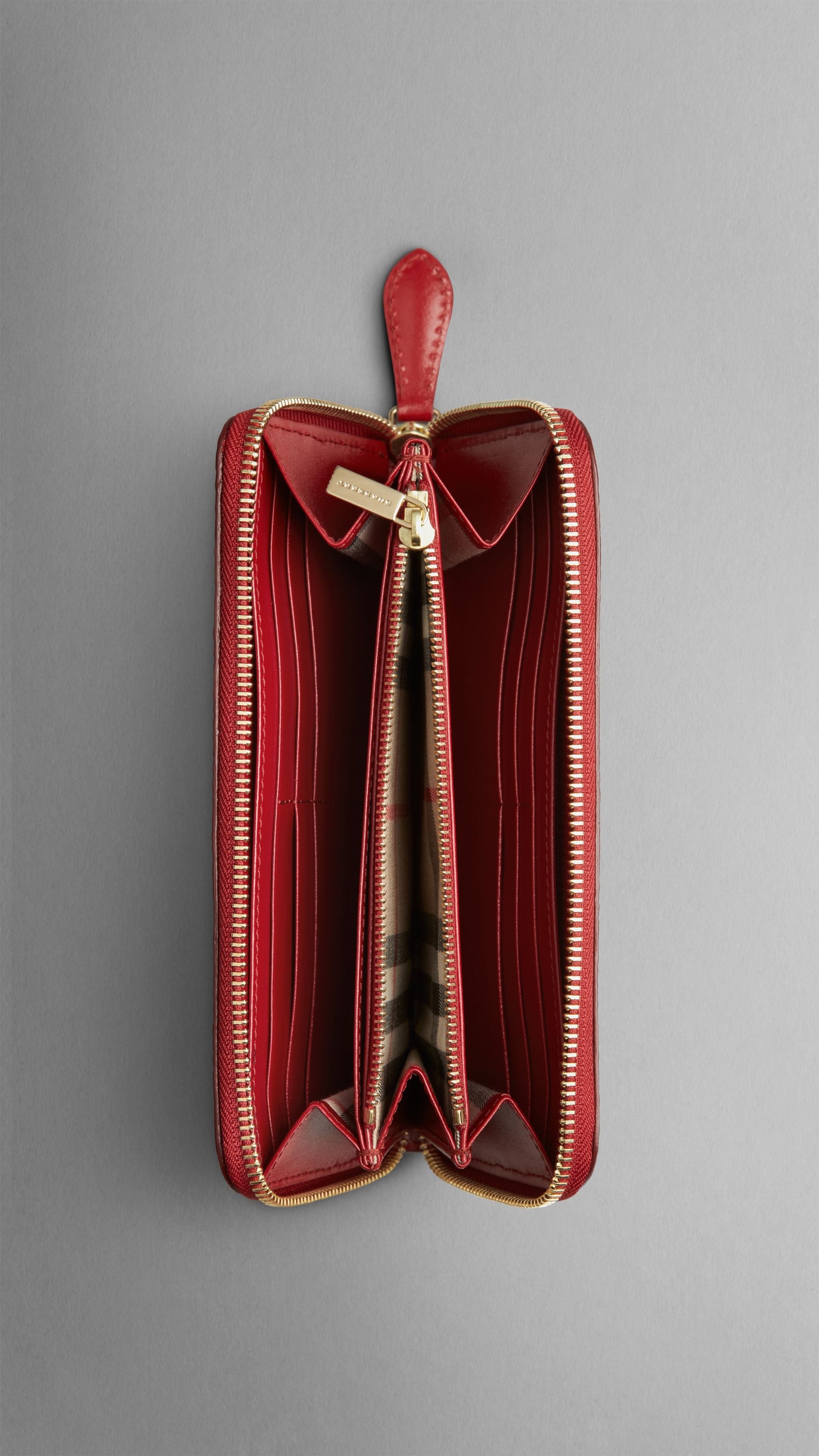 Portefeuille zippé en cuir grainé - Military Red
