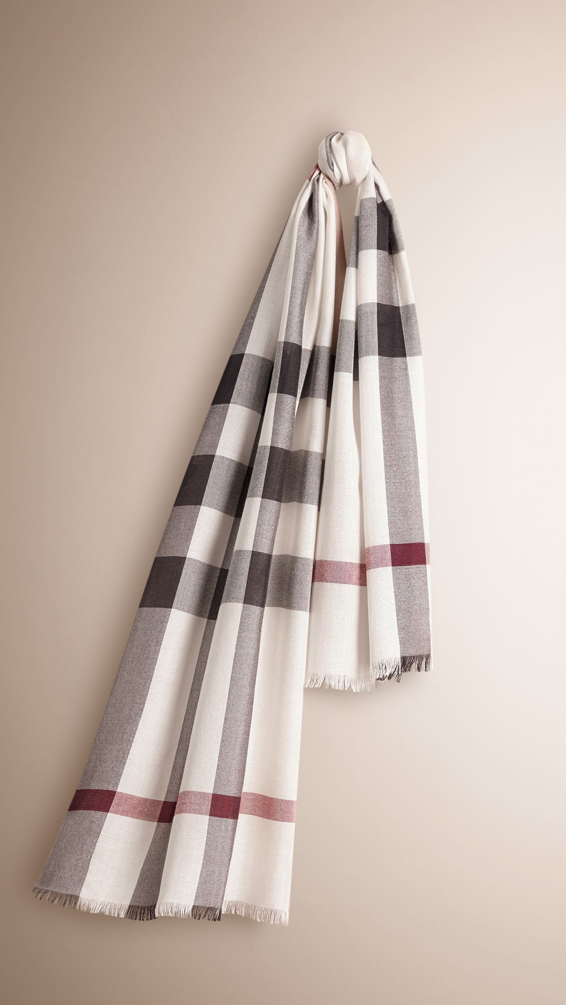 Foulard en soie et cachemire à motif check - Ivory Check