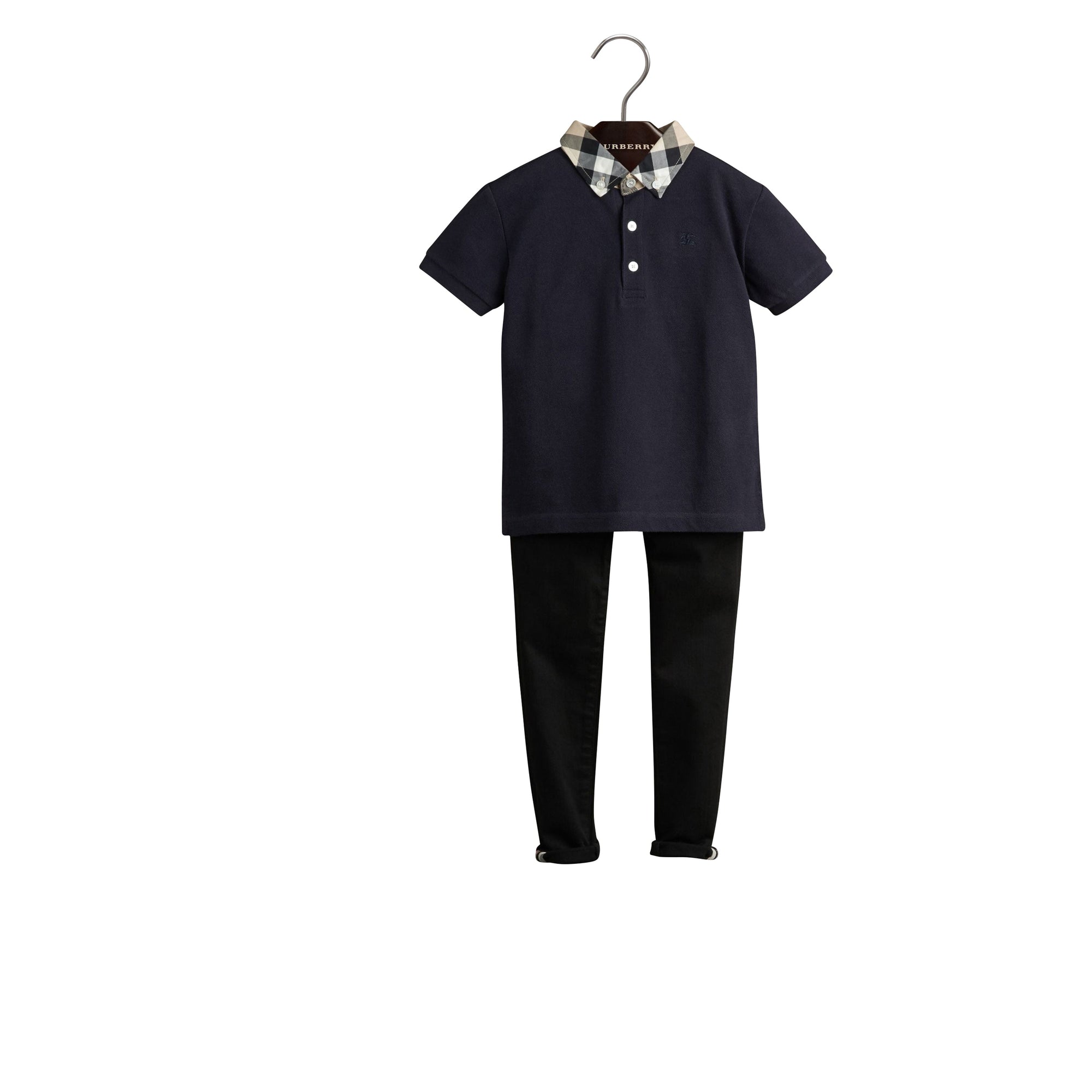 Polo avec col en check - True Navy