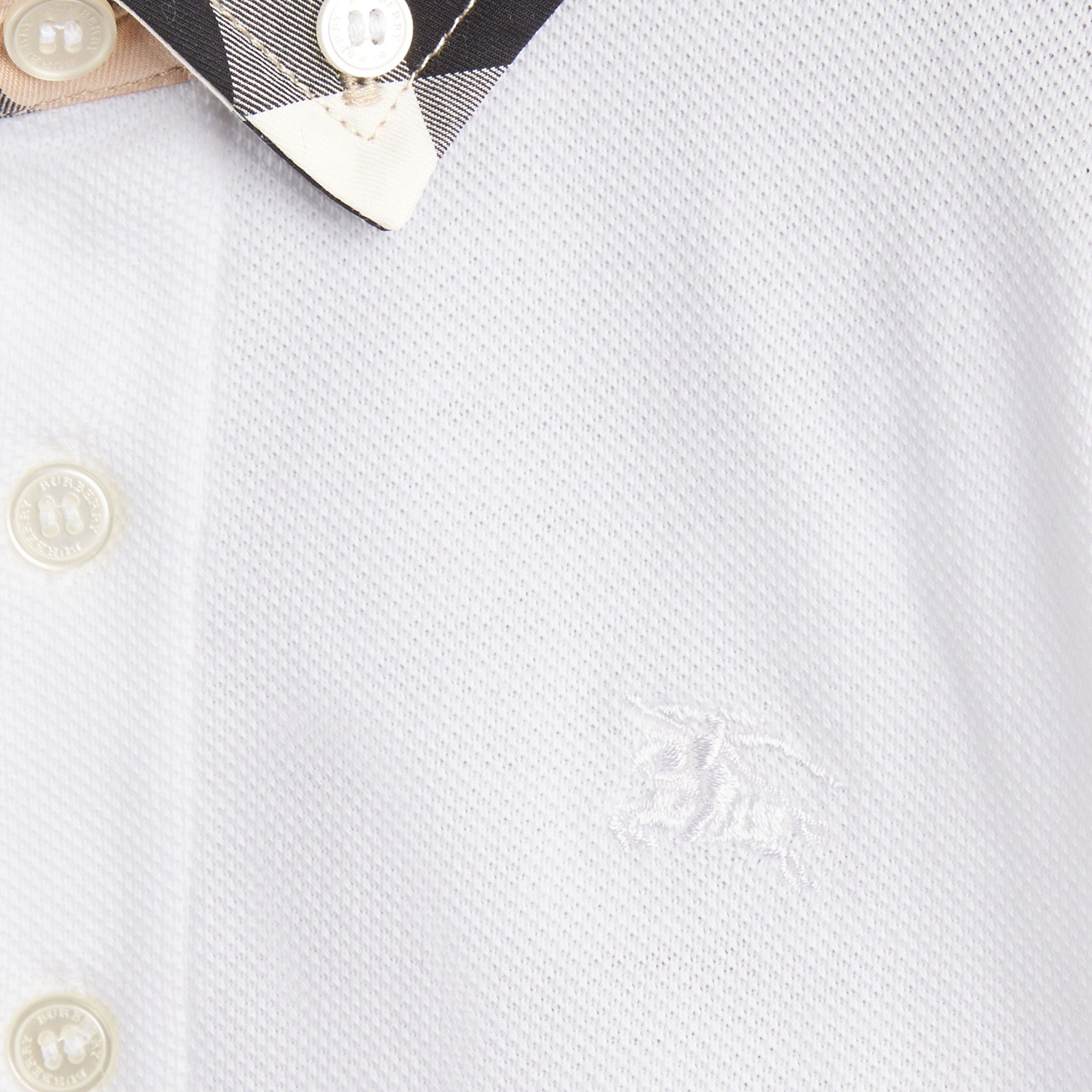 Polo avec col à motif check - White