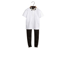 Polo avec col à motif check - White
