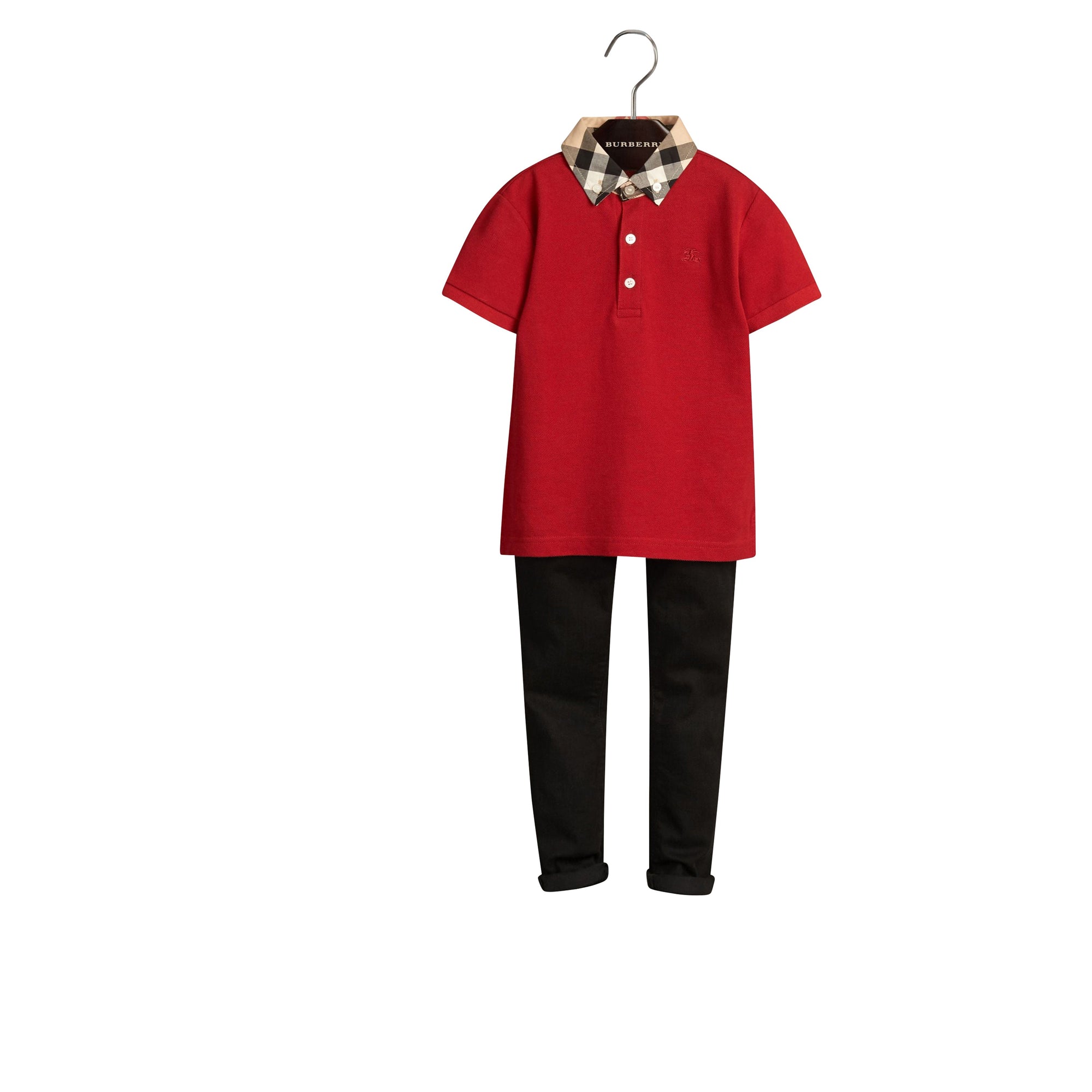 Polo avec col en check - Military Red