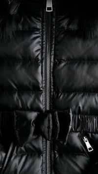 Doudoune longue bordée de fourrure - Black
