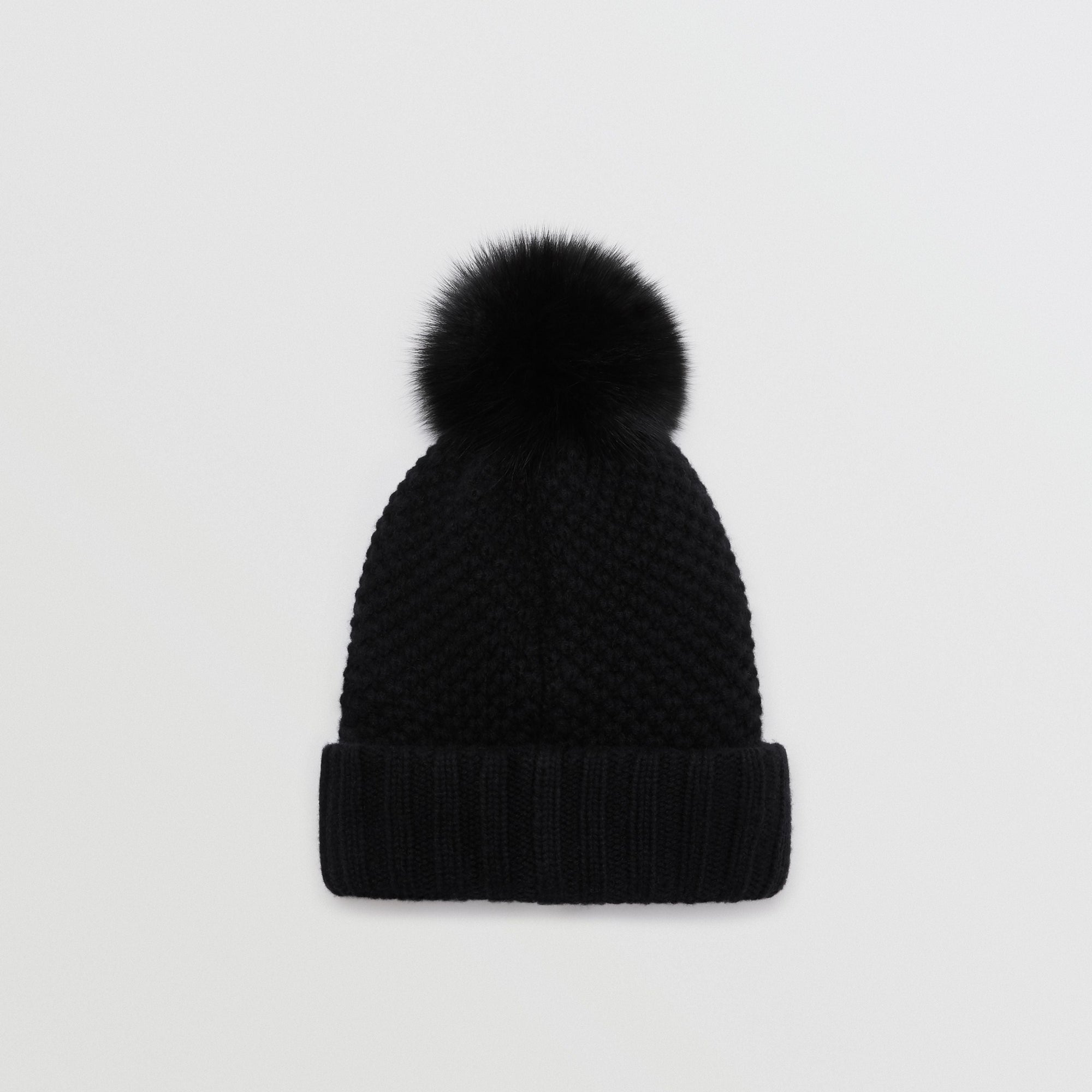 Bonnet avec pompon en fourrure - Black