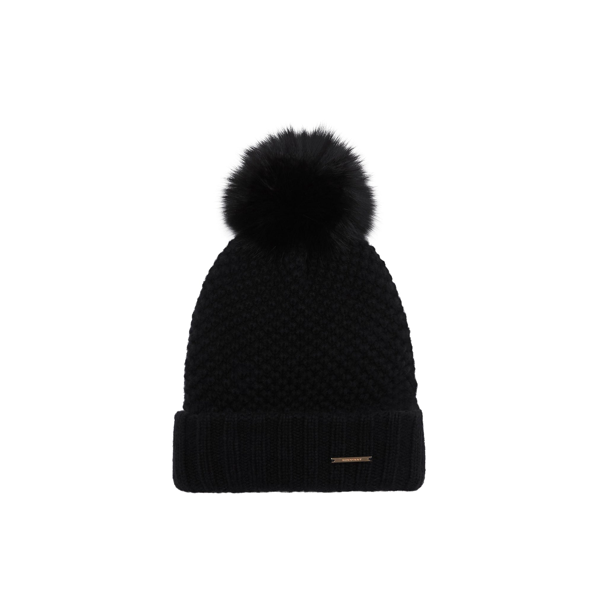 Bonnet avec pompon en fourrure - Black