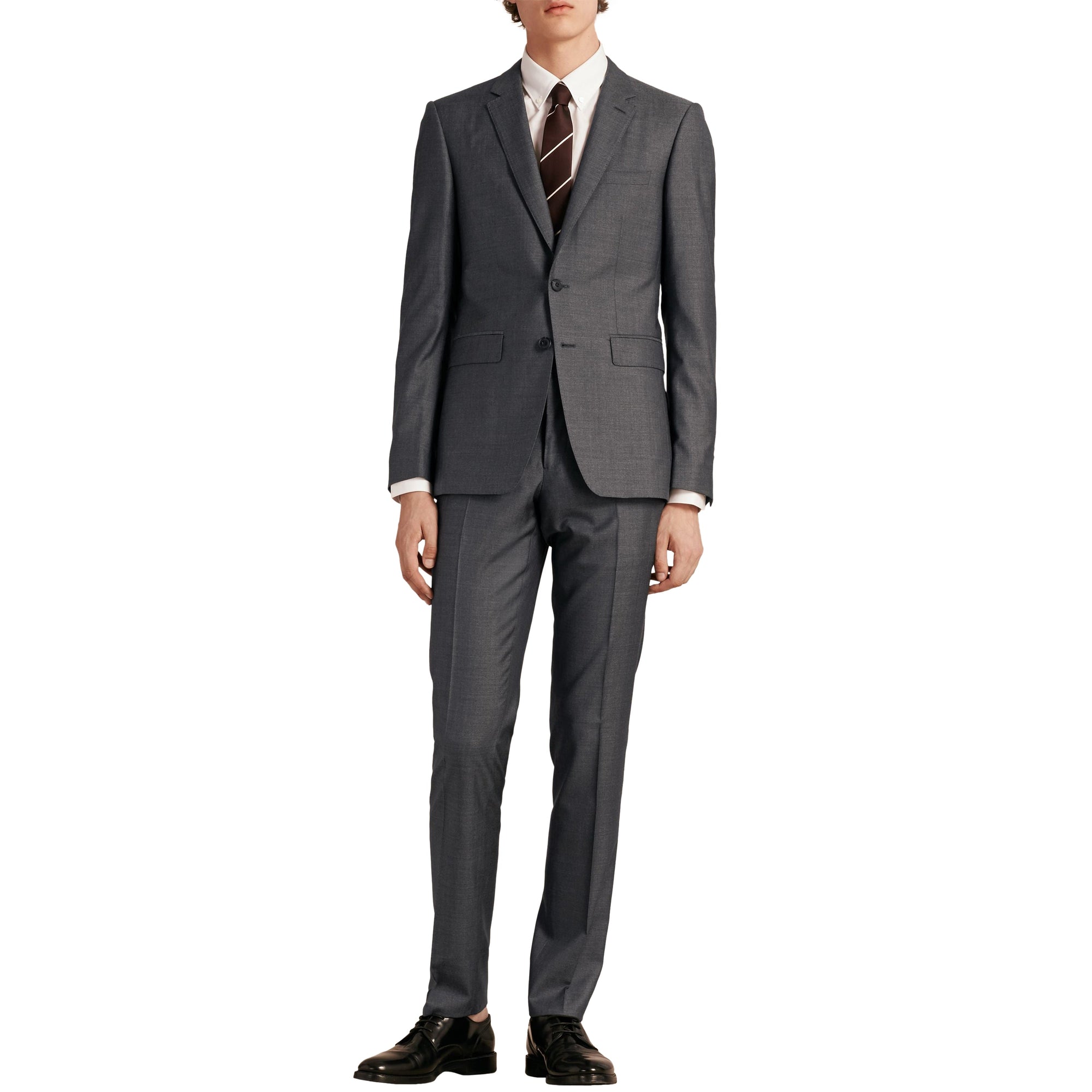 Costume de coupe étroite en laine et soie - Dark Grey Melange