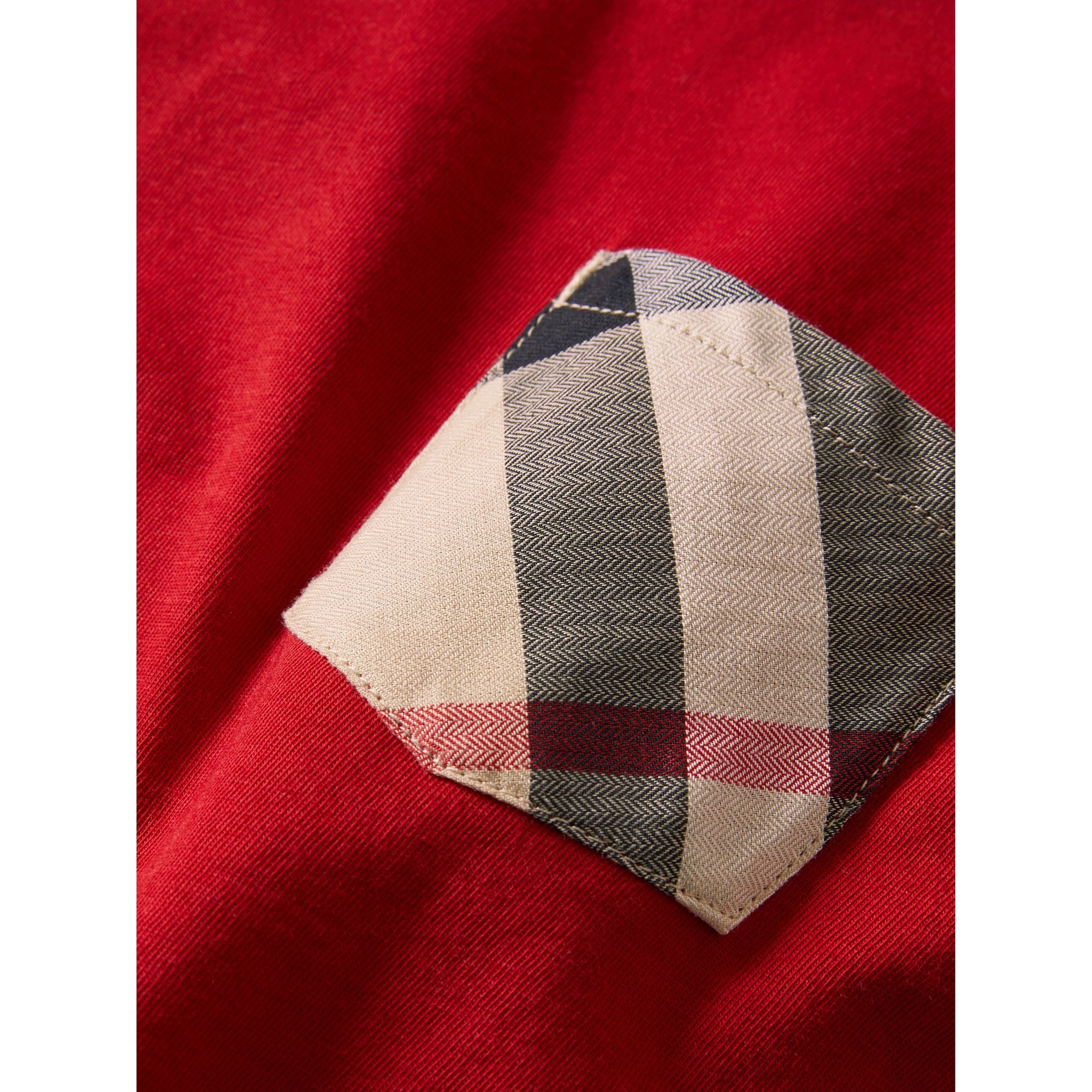 T-shirt en coton avec poche à motif check - Military Red