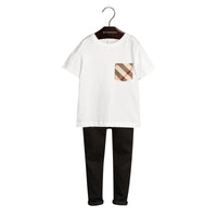 T-shirt en coton avec poche à motif check - White