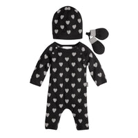Set cadeau pour bébé en cachemire à motif cœurs - Black