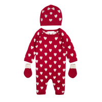 Set cadeau pour bébé en cachemire à cœurs - Deep Red