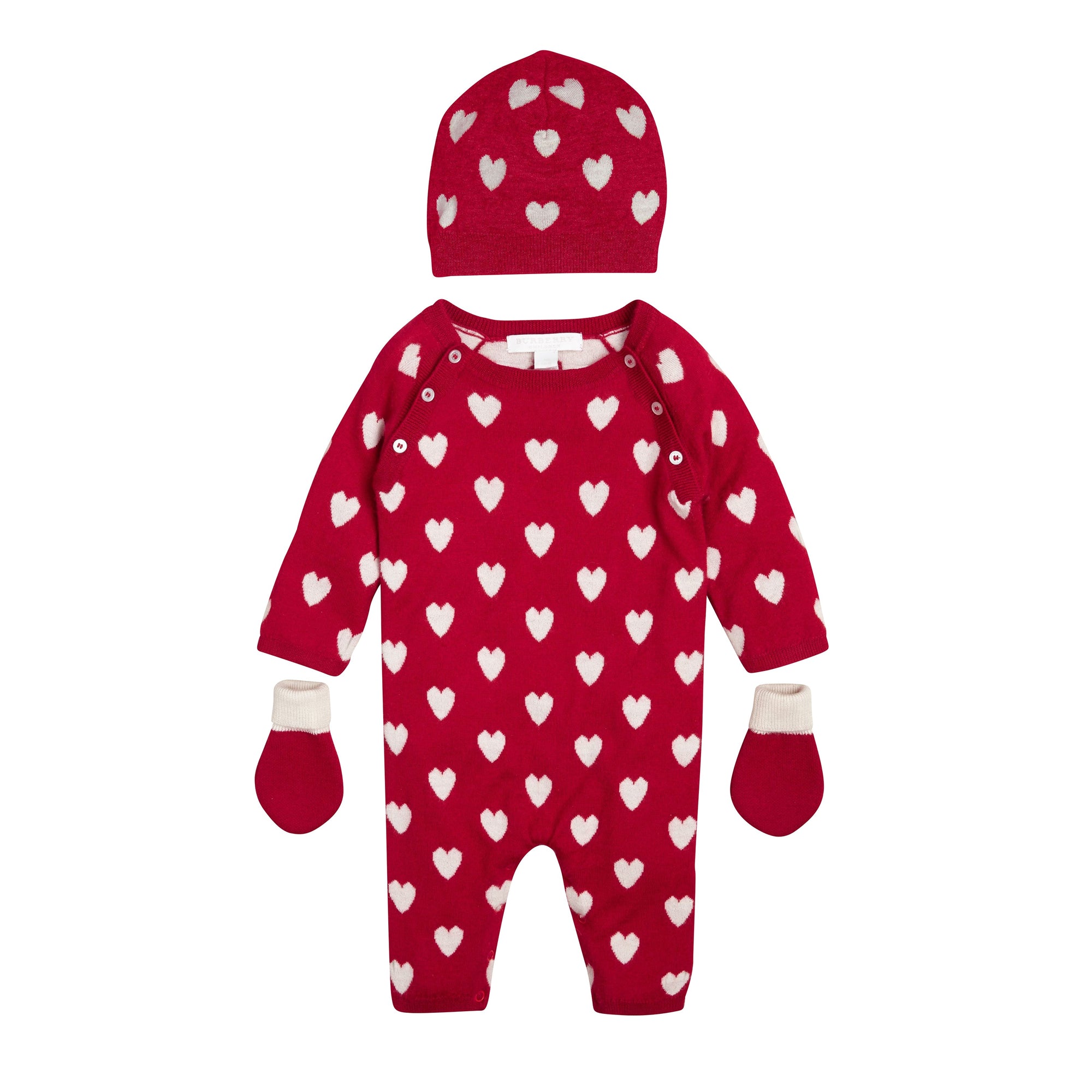 Set cadeau pour bébé en cachemire à cœurs - Deep Red