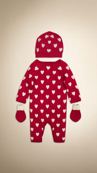 Set cadeau pour bébé en cachemire à cœurs - Deep Red
