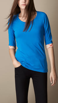 Haut en coton extensible avec bas de manche en check - Bright Opal
