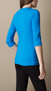 Haut en coton extensible avec bas de manche en check - Bright Opal