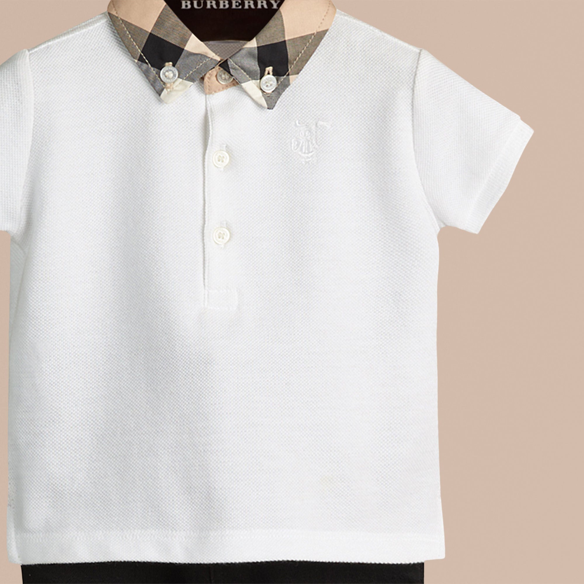 Polo avec col en check - White
