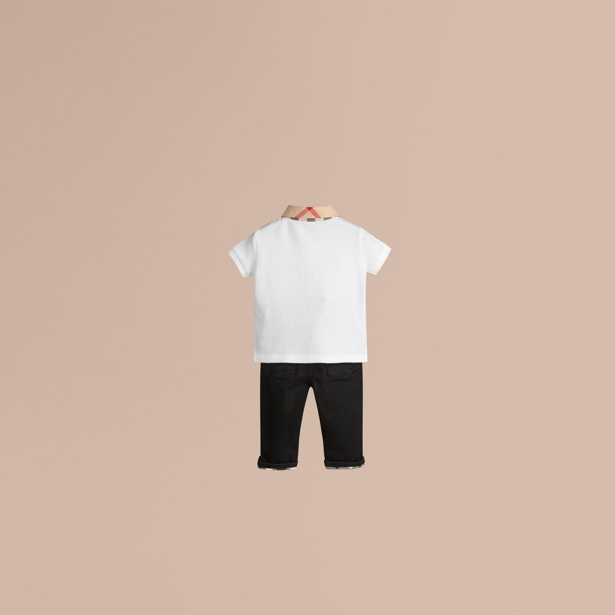 Polo avec col en check - White