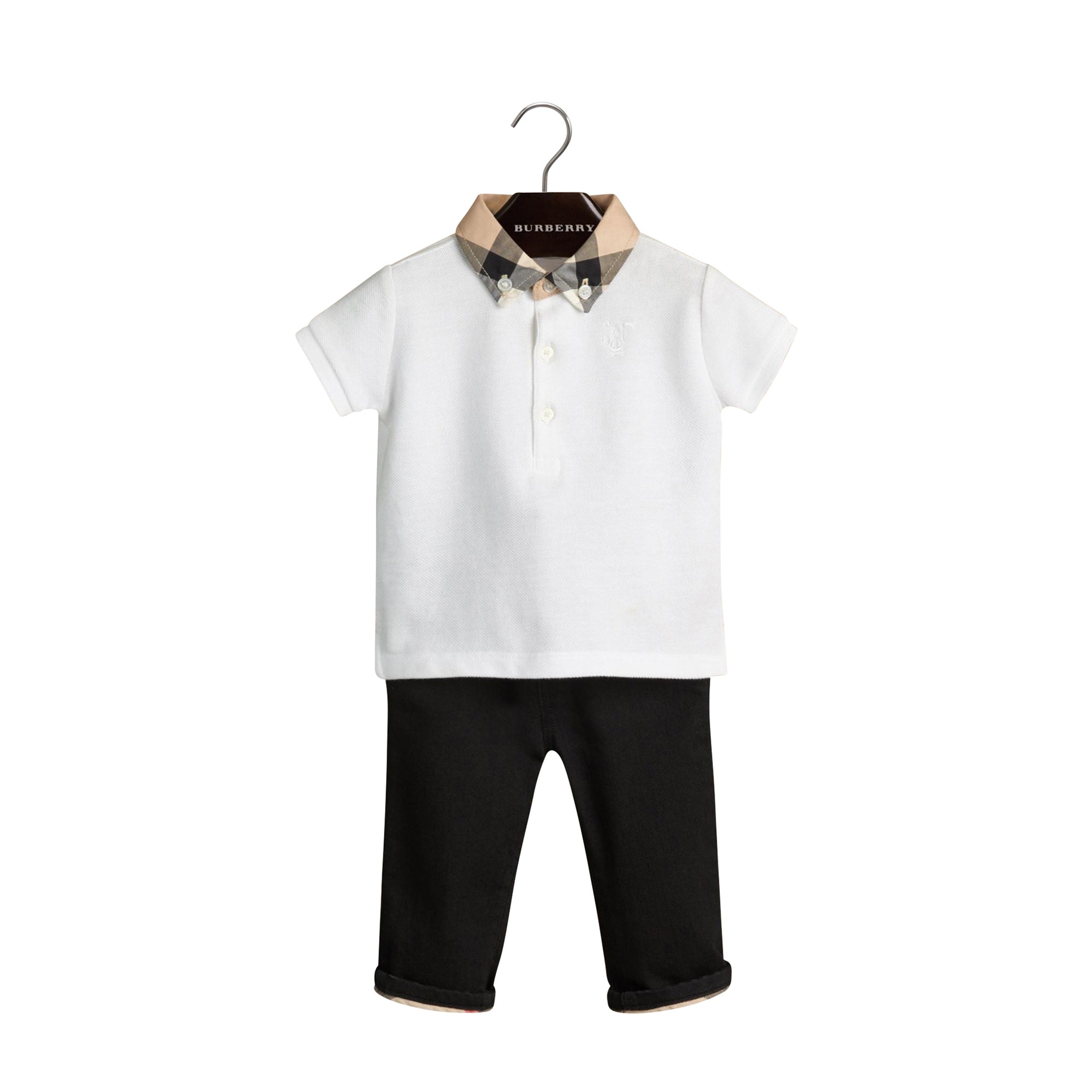 Polo avec col en check - White