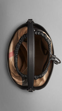 Sac hobo medium en cuir et toile check - Black